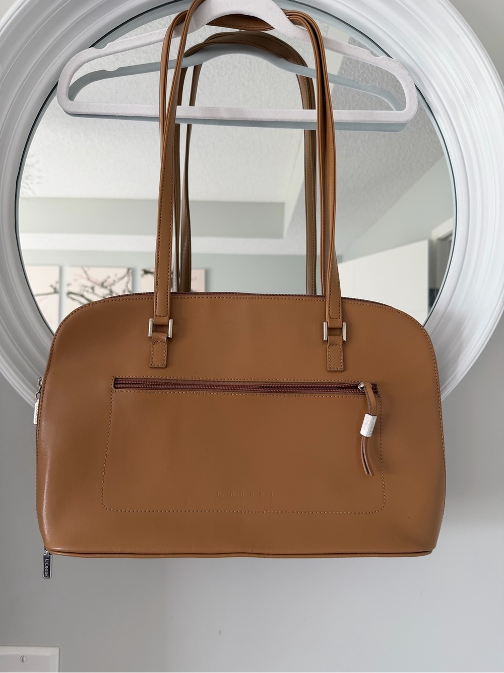 Structured Leather Shoulder Bag in Tan